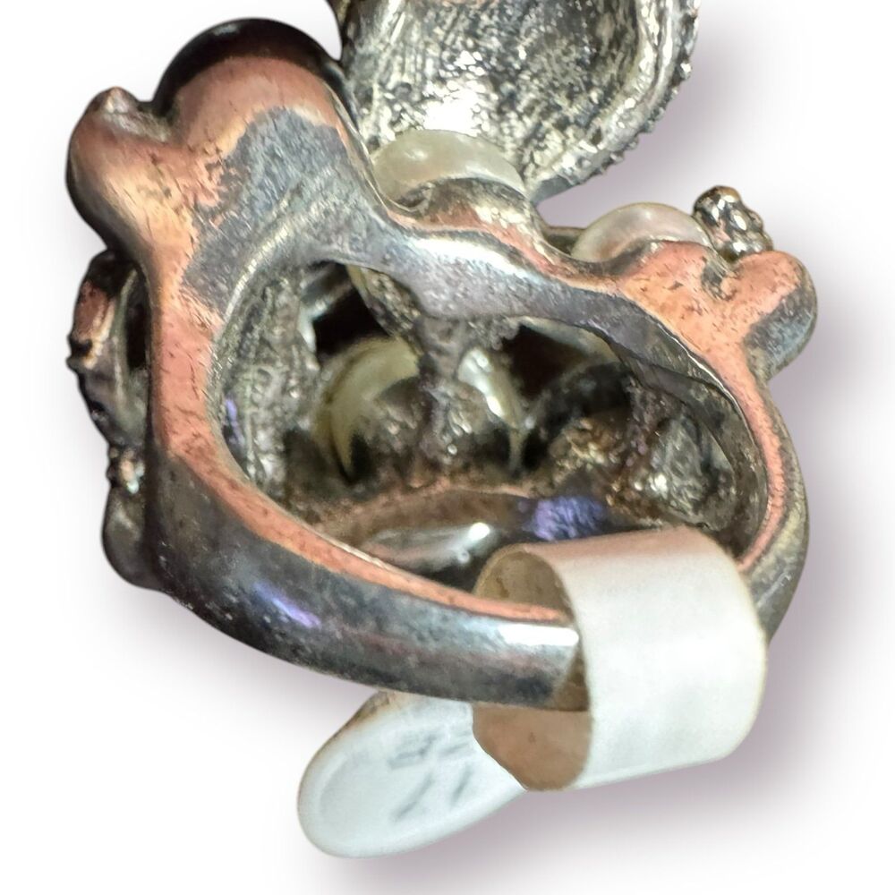 Silver Octopus Multi Color Pearl Ring Vintage Size 17 Retro Rhinestone Gothcore‎ - Picture 6 of 8